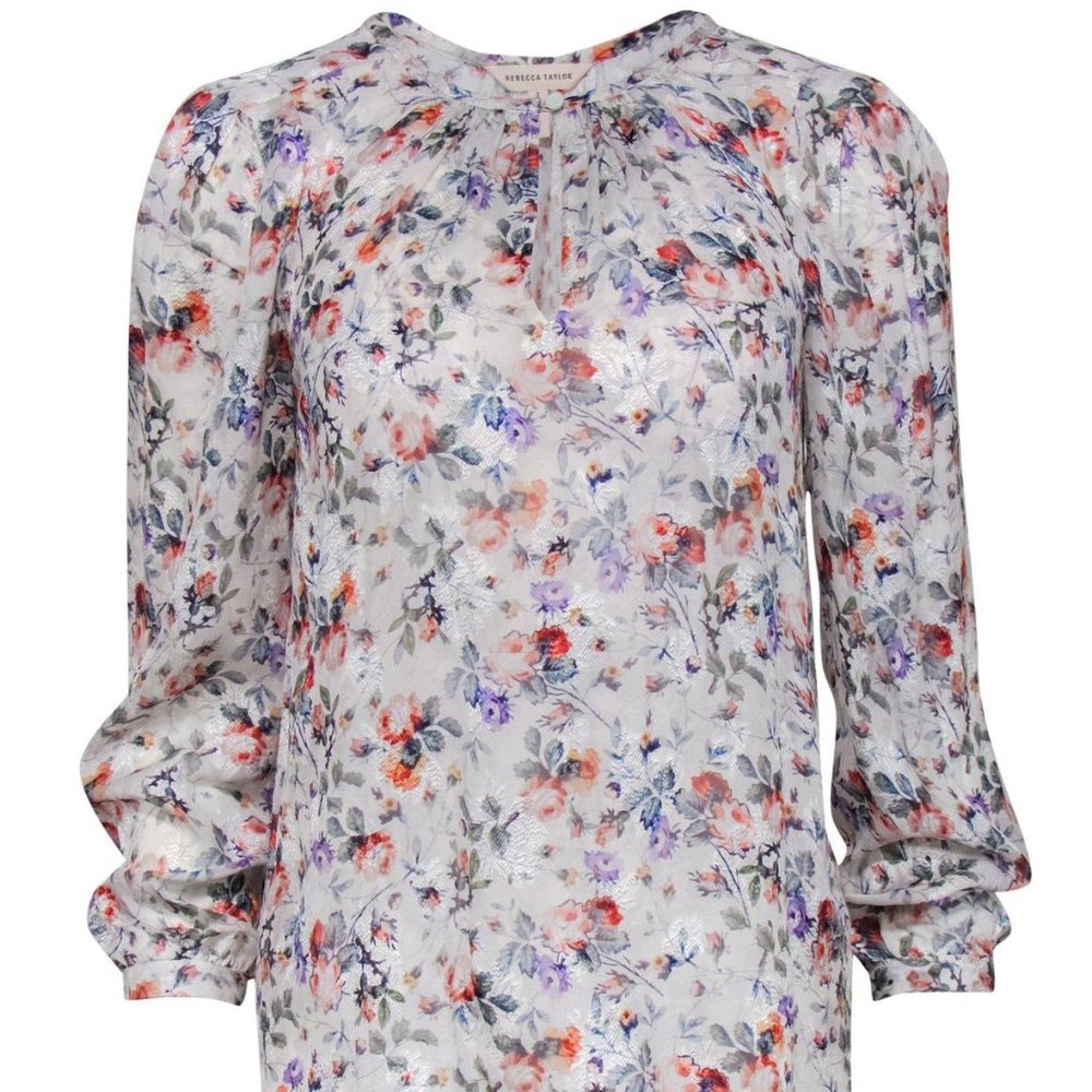 White Floral Print Long Sleeve Blouse